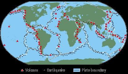 Earthquake zones and volcanoes