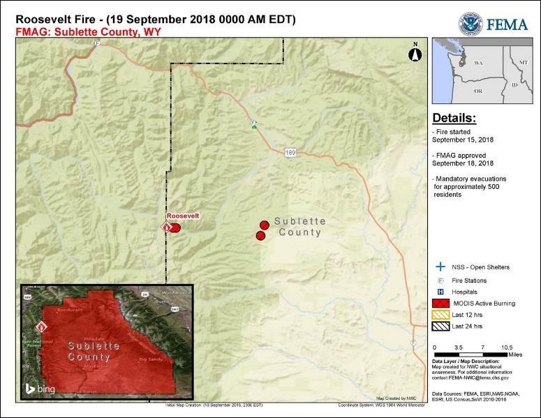 Roosevelt Fire WY Fire Name (County) Roosevelt Fire (Sublette) FMAG # / Approved 5276-FM-WY September 18, 2018 Acres burned Percent Contained Current Situation Fire began September 15, 2018 and is