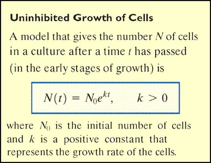 4.7 Growth nd Decy Unnhibited Growth or Decy EX) A colony of bcteri grows ccording to the lw of uninhibited growth ccording to the function, 0.