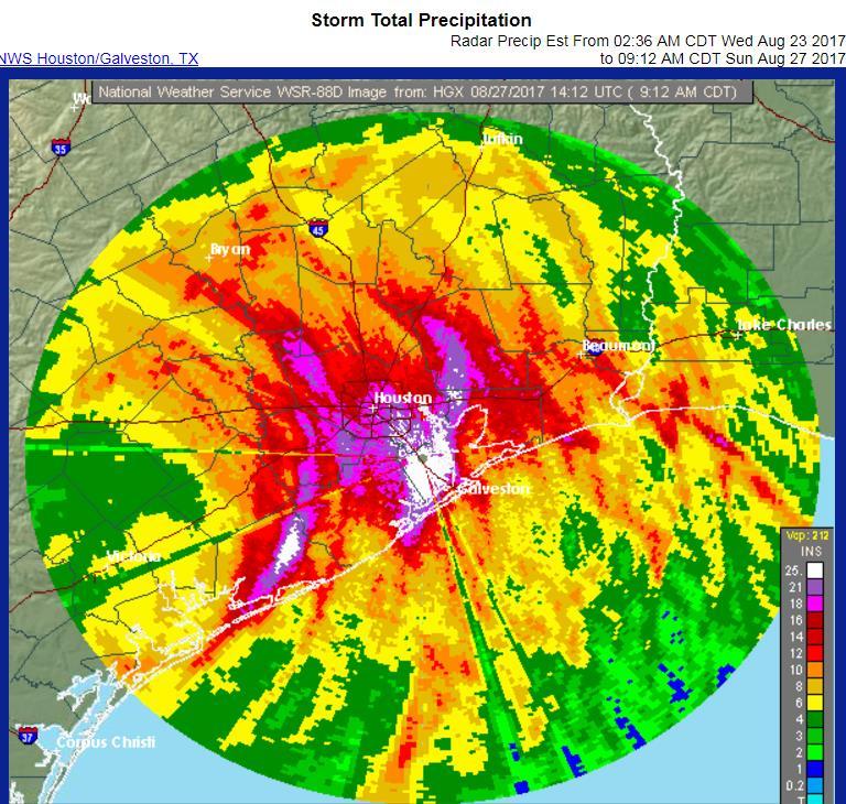 24 Hour Radar Est Rainfall and Obs...Brazoria County... Dixie Farm Road 26.76 in 3 SW Alvin 22.97 in...fort Bend County... 4 WSW First Colony 23.84 in 1 NNW Pecan Grove 22.99 in...galveston County.