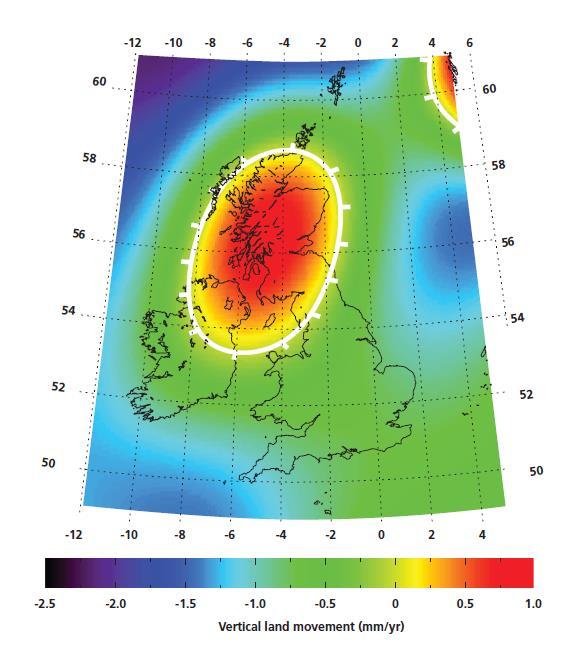 Figure 3.5: GIA map of the vertical land movement (mm/yr) for the UK.