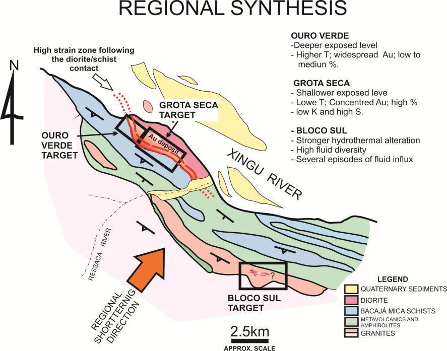 Figures 2 and 3: Regional Geological Map and Synthesis Geological map showing the location of the Ouro Verde, Grota Seca and Bloco Sul targets.