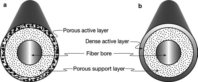 2.2 Solution-Diffusion Model for Single Gas Transport 7 Fig. 2.2 Comparison of (a) carbon hollow fiber membrane with (b) polymeric hollow fibrer membrane Fig. 2.3 Solution-diffusion transport mechanism.