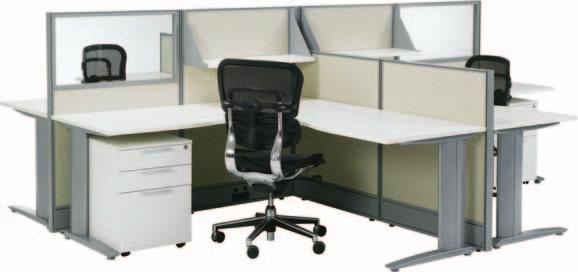 9 Cubit 50-4 Person Corner Workstation This cluster includes; Cubit 50 Solid Base Duct Panels and Base Duct Panels with Half Glass Float 25mm Corner Worktops with Freeflow Symmetry End Legs, silver