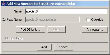 Select the feature tool once and click in the extracellular compartment, alternatively you may use the right mouse button to access the Add Feature menu option. A New Feature dialog will open.