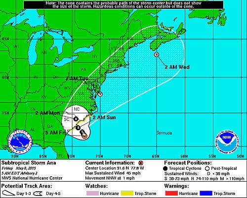 Official Track Information The latest track continues to meander the storm off the coast and then make a slow move to the northwest on Saturday toward the South Carolina coast.