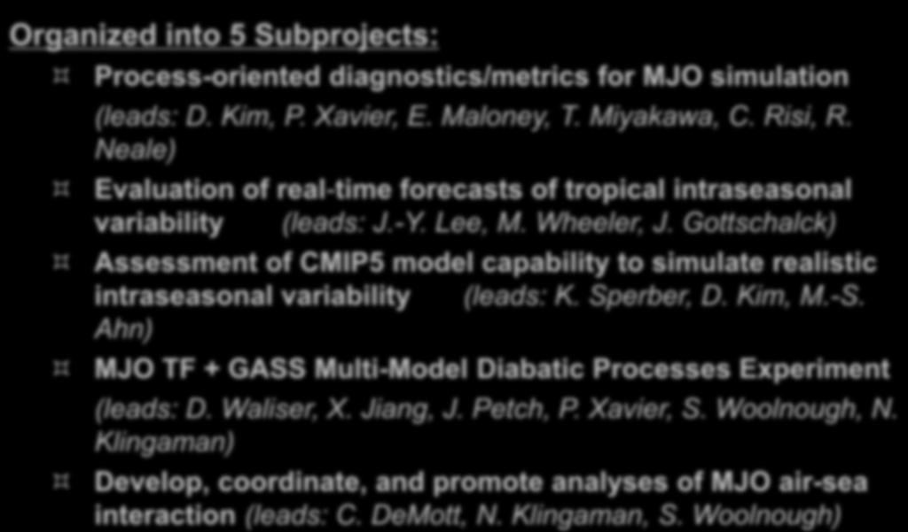 Gottschalck) Assessment of CMIP5 model capability to simulate realistic intraseasonal variability (leads: K. Sperber, D. Kim, M.-S.