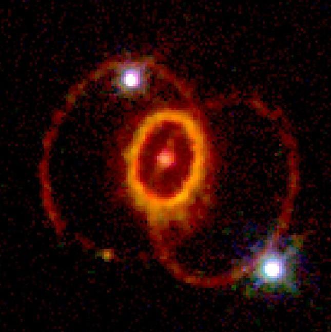 Rings Several years later, HST obtained images of SN1987A, showing an amazing system of three rings of glowing gas.