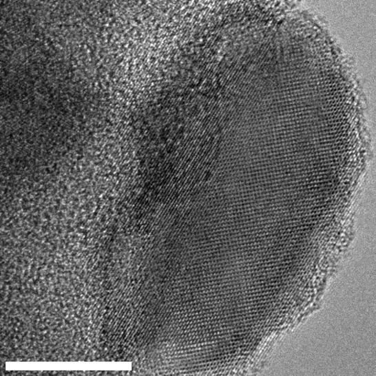 Supplementary Figure 4. High resolution TEM image of perovskite crystals. Scale bar: 10 nm.