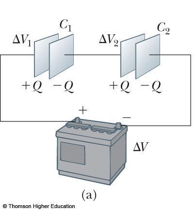 Capacitors in Series When a battery is connected to the circuit, electrons are transferred