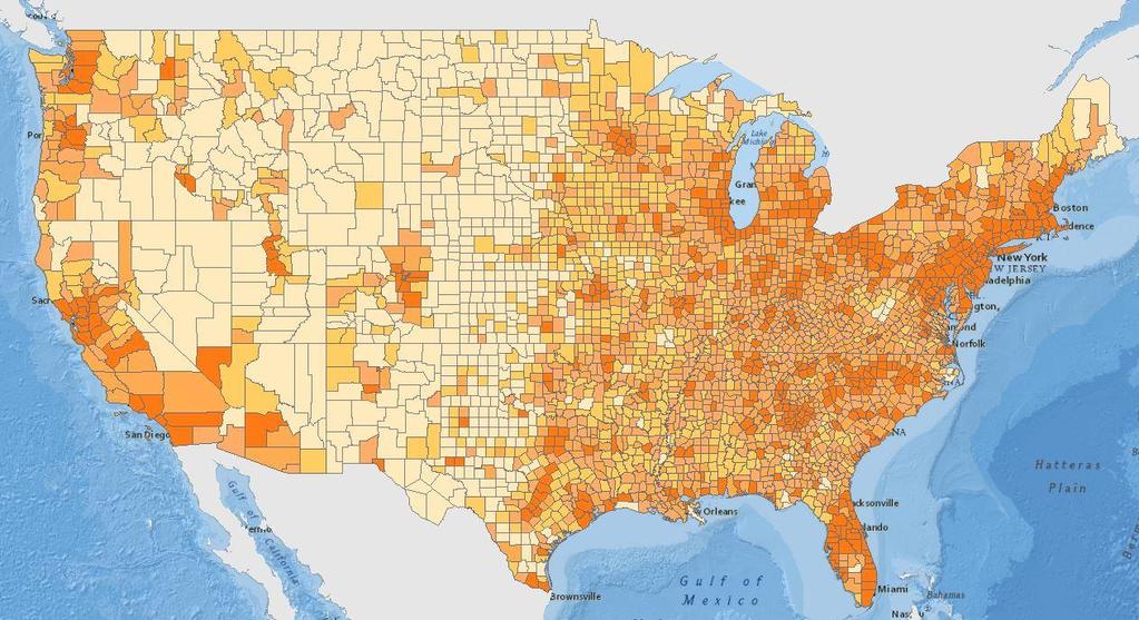 3 VISUALIZE DATA: NOW ON A MAP Population per square mile This is called a thematic map because it shows the