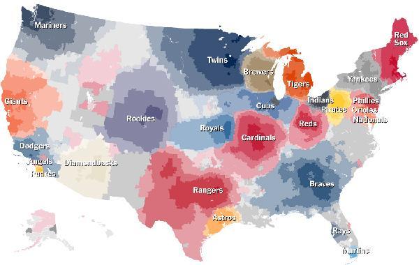 3 VISUALIZE DATA: NOMINAL What is your favorite baseball team? Choropleth maps can represent nominal data and in this case it has with a higher spatial resolution (ZIP code).
