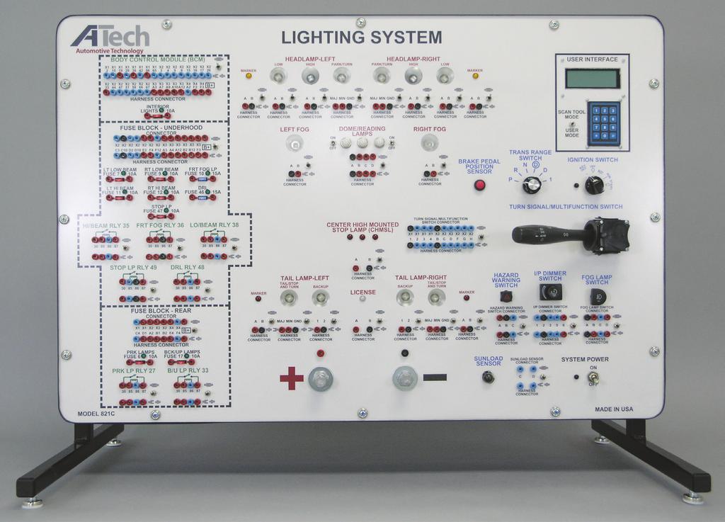 Lighting System (model 821C) * Preliminary Design The ATech Lighting System Trainer (model 821C) is designed to teach computer and network-controlled automotive lighting system operation.