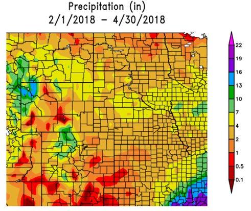 February-March-April 2018 Precipitation (inches) and Percent of Normal Precipitation.