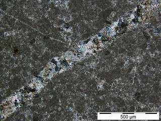 quartzite (Qz) and mylonite (Ml), image obtained in Xs nicols mode.