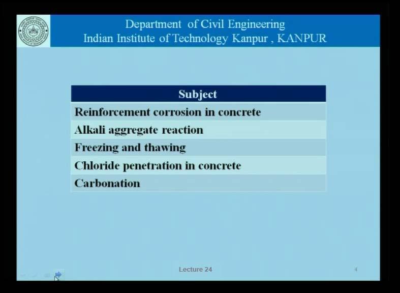 This slide outlines basically the content that we are trying to go through. The discussion today would start on some of the aspects of mechanisms related to deterioration of concrete.