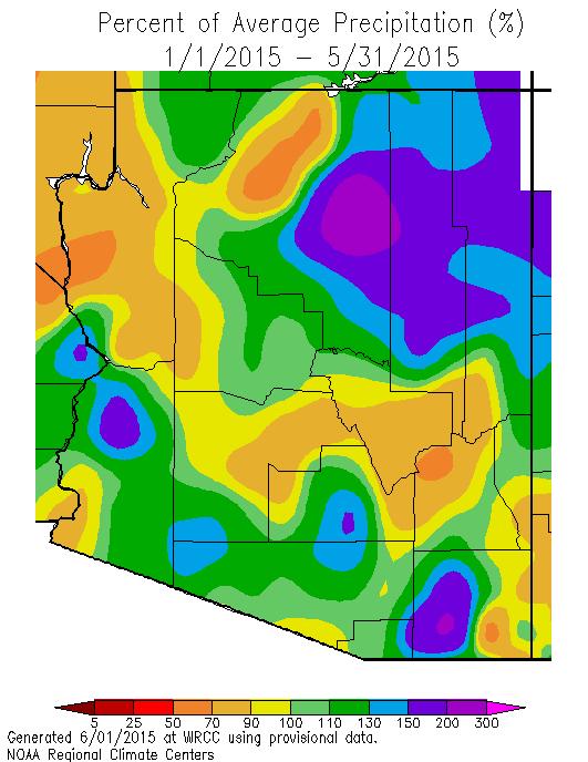 Western Pinal, southern Gila and most of Graham county have been 0-3 o F cooler than normal.