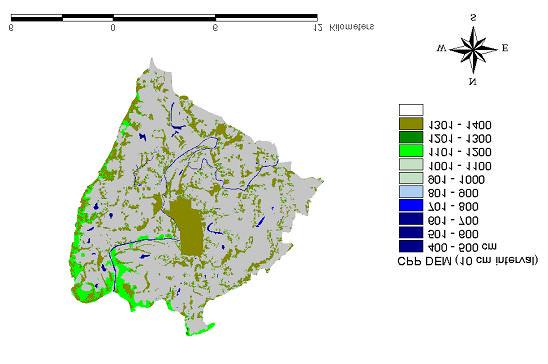 Figure 5, The Digital Elevation Model of the CPP area This DEM was subtracted from the water levels,