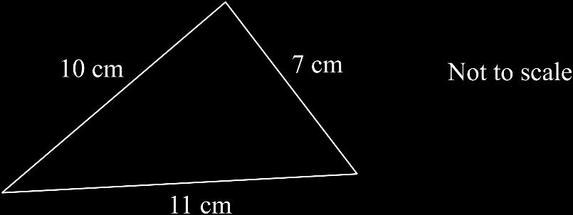 016 Mathematics Trial Examination 6 The following triangle has sides 7 cm, 10 cm and 11 cm. Angle A is the smallest angle. Which of the following expressions is correct for angle A?