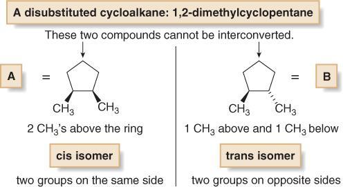 Disubstituted Cycloalkanes There are two different 1,2-dimethylcyclopentanes one having two CH 3 groups on the same side