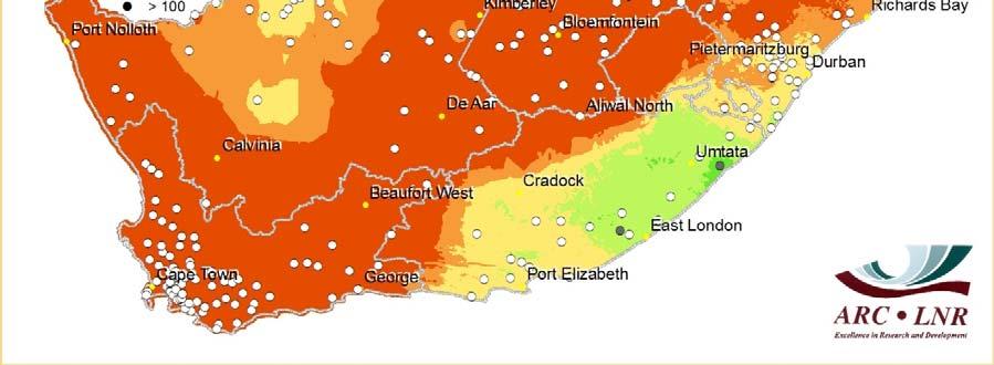 The eastern parts of the Eastern Cape received between 25 mm and 100 mm.