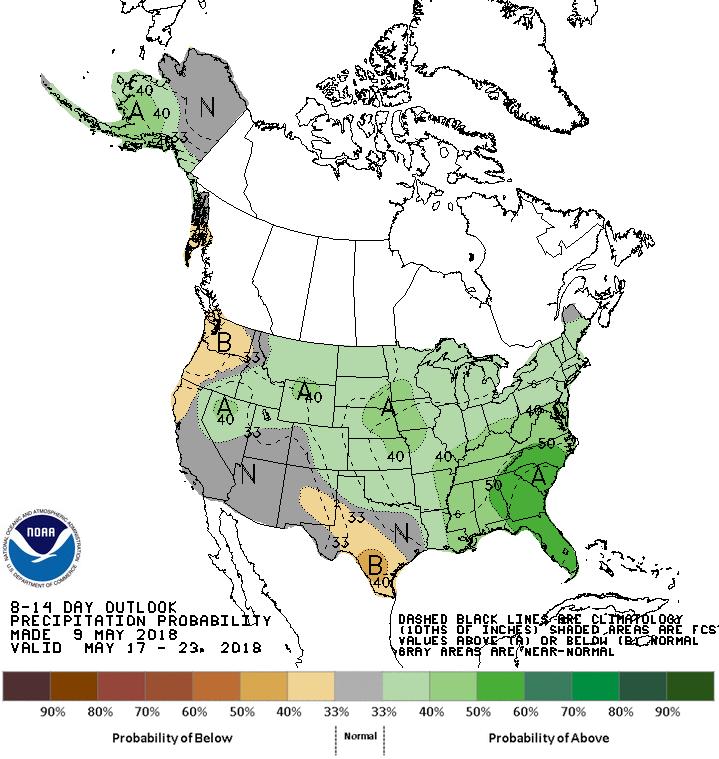 Figure 8. 8-10 day Precipitation Outlook for period ending 23-May-2018 (CPC) Additional information can be found in the latest Agronomy eupdate at https://webapp.agron.ksu.edu/agr_social/eu.