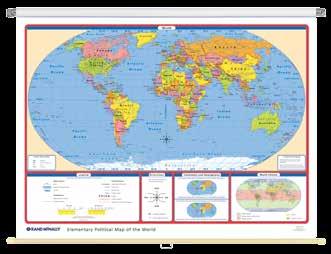 water Country boundaries and names clearly shown Large, easy-to-read type Uses the educationally-sound Robinson Projection Special features covering cardinal and intermediate directions, hemispheres,