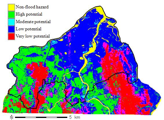 The availability of PALSAR data taken during flood time is effective for characterizing flood inundation in this study.