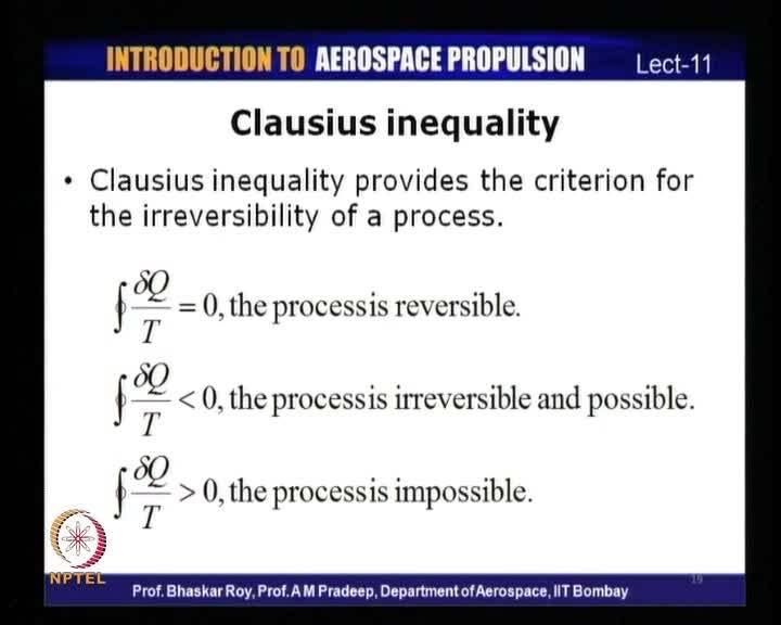 (Refer Slide Time: 39:39) Clausius inequality provides the criterion for the irreversibility of a process; you can basically define the irreversibility of a process using the Clausius inequality.