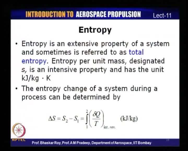 (Refer Slide Time: 43:31) Entropy is basically an extensive property, we have denoted entropy by capital S; capital S would be entropy because it is extensive entropy, it is also referring to as the