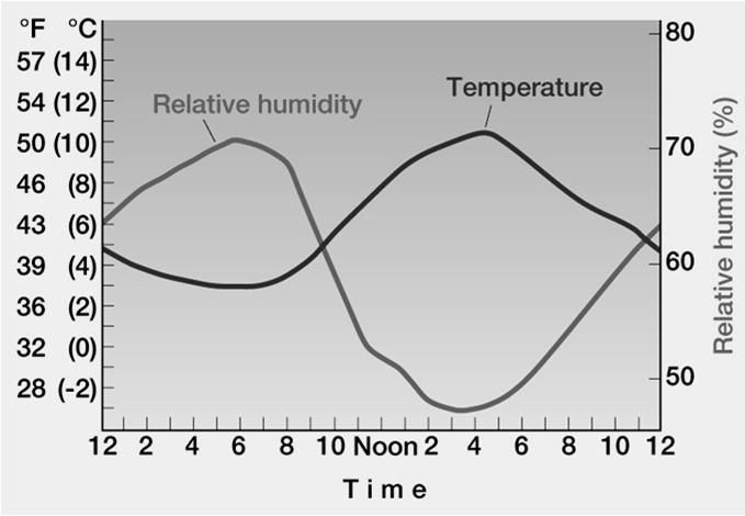 Daily changes in relative humidity Processes that put water into the air 1. Evaporation 2.