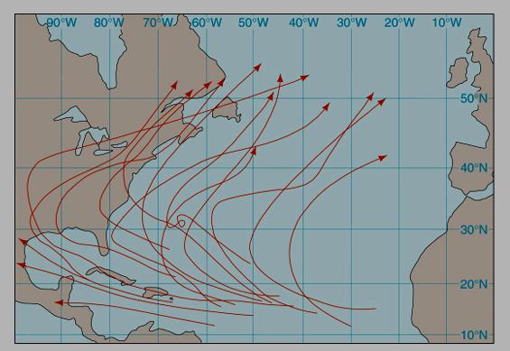 Movement of Tropical Cyclones (14 of 16) These storms tend to move westward The storms first move westward due to steering by the easterly winds aloft over the tropics