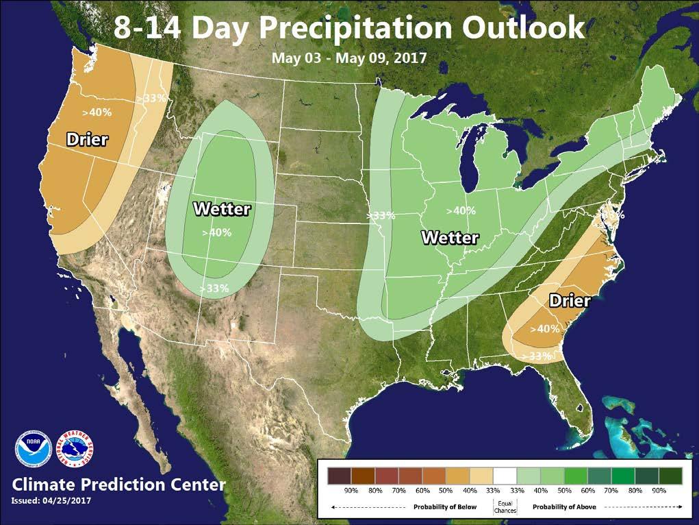 8- to 14-Day Precipitation Outlook: May 3-9, 2017 Odds favor abovenormal precipitation Highest chances in the Great Lakes to
