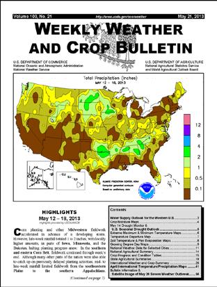 Decision Support Services for USDA Joint Agriculture Weather Facility (JAWF) Weekly Weather and Crop Bulletin: Used by USDA to assess