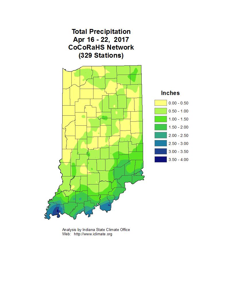 On the weekly rainfall map amounts were heavy along the Ohio River. From 2 to 4 fell in Posey, Vanderburgh, Perry, and Harrison counties.