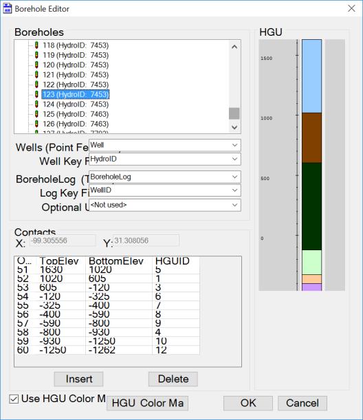 Figure 7 Example of Borehole Editor Interface Create Borelines tool in the