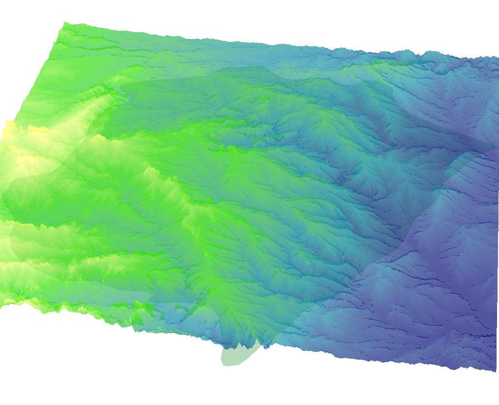 Figure 5 DEM of Barnett Shale (3D, Vertical Exaggerated 50 Times) The land surface elevation is significant in the accurate representation of the subsurface information, because the subsurface data