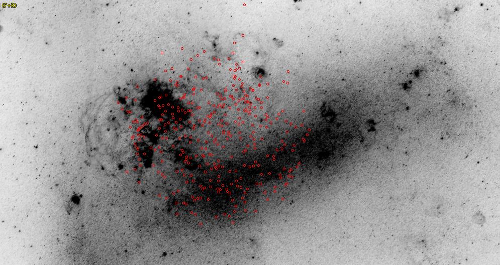 Spatial distribution of targets in the SMC, over a DSS-Red image roughly 3 3 in size.