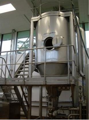 Spray Dryer In spray dryer, a liquid or slurry solution is sprayed as ﬁne droplets into a hot gas stream. The feed to the dryer must be pumpable to obtain the high pressures required by the atomizer.