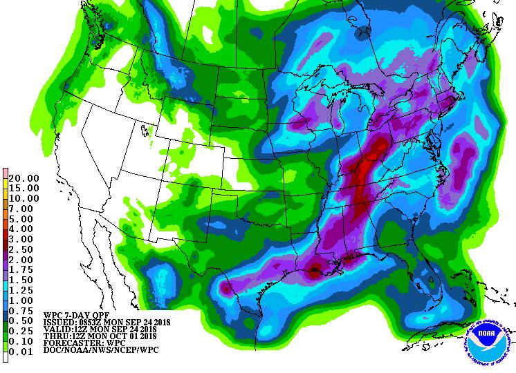 Weather The map displays Monday s seven-day rainfall forecast to next Monday.
