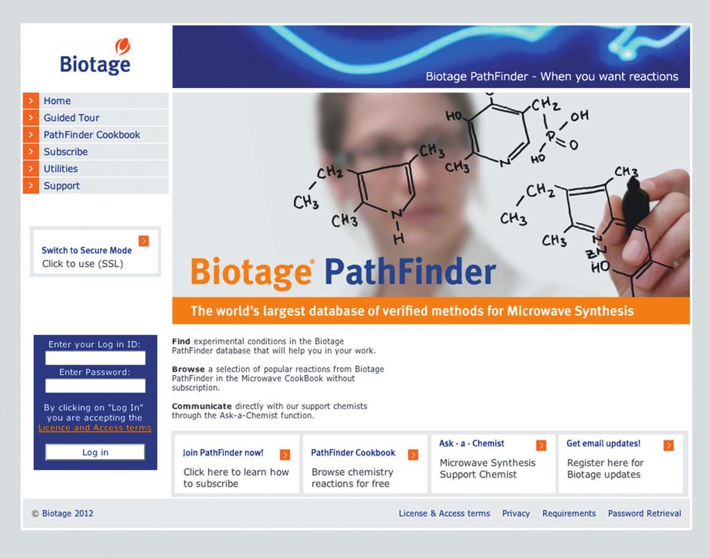 Biotage Pathfinder Biotage Pathfinder Organic reactions database PathFinder is a unique web-based service featuring a microwave synthesis database with more than 5,000 selected microwave reactions.