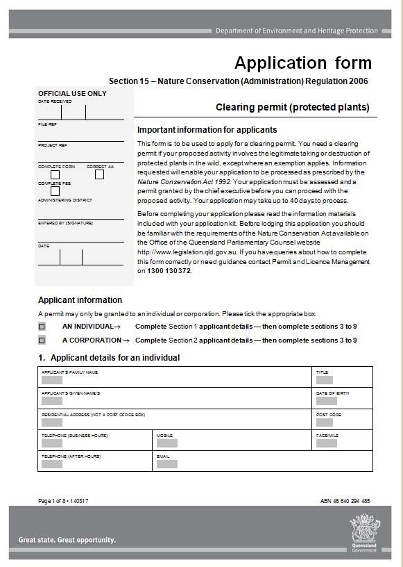 Clearing permit application form Applicant checklist Application form completed and signed Fees paid or enclosed Supporting information including: Flora survey trigger map