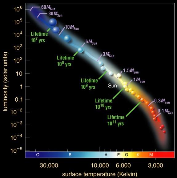 radius Higher surface temperature Stars with different masses live different times on the main sequence, and evolve differently when their main