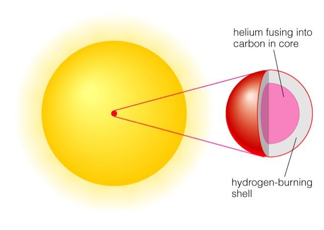 Helium Burning Stars In a normal gas, this burst of energy would heat the core, the pressure would rise, the core would expand and cool, and the fusion rate and luminosity would drop