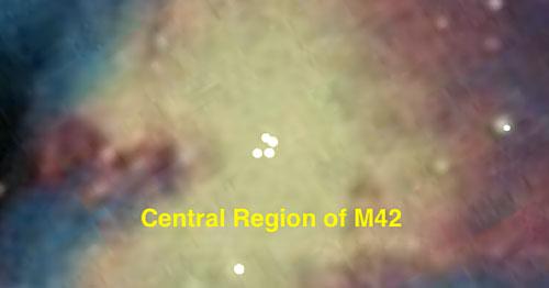 Part 1: Stellar Cradles With a small telescope the central region of M42 reveals a group of at least four stars known as the Trapezium.