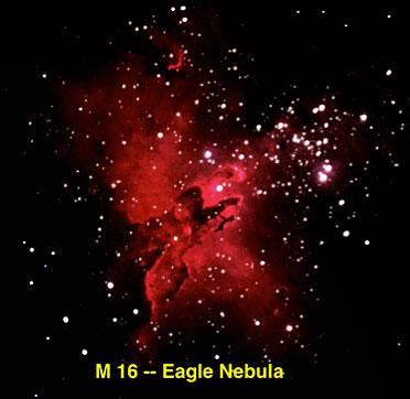 About seven thousands light years from Earth, M16, the Eagle Nebula in the constellation Serpens, is an easy target for small telescopes.