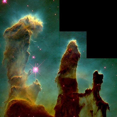 The Hubble space telescope captured the inner region of the Eagle Nebula some years ago and the resulting stellar nursery was aptly named the Pillars of Creation.