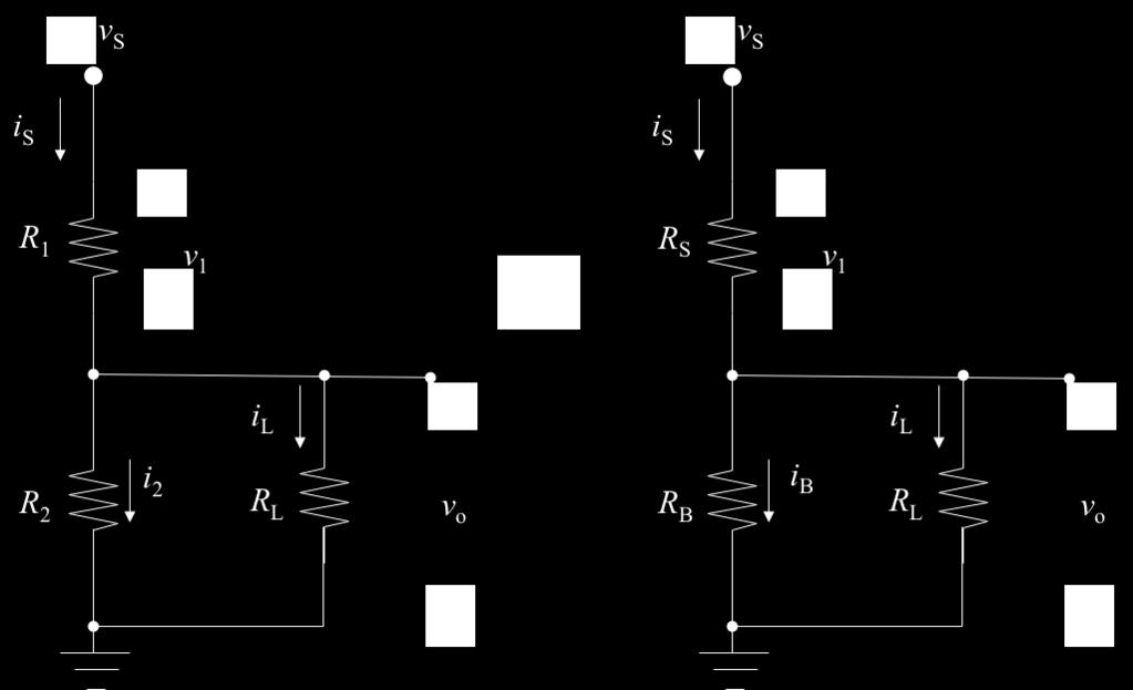 - the loaded voltage-divider circuit may be redrawn as R 2 is sometimes referred to as the bleeder resistor (R B ) and R 1 may be