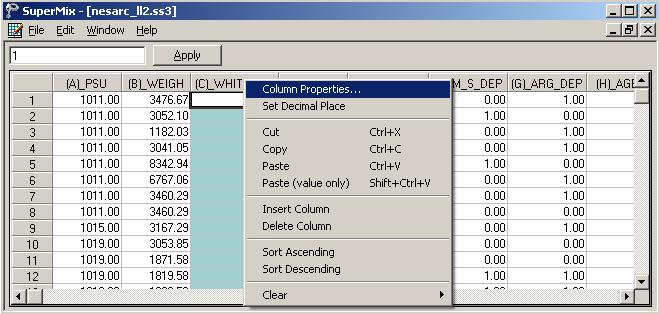 to open the Column Properties dialog box. Checking the Nominal radio button enables the user to define the labels.