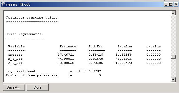 The starting values for the random effects are given next.